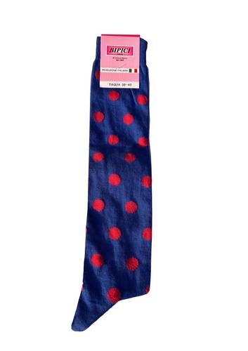 Calzettone donna caldo cotone pois Blu China / Rosso